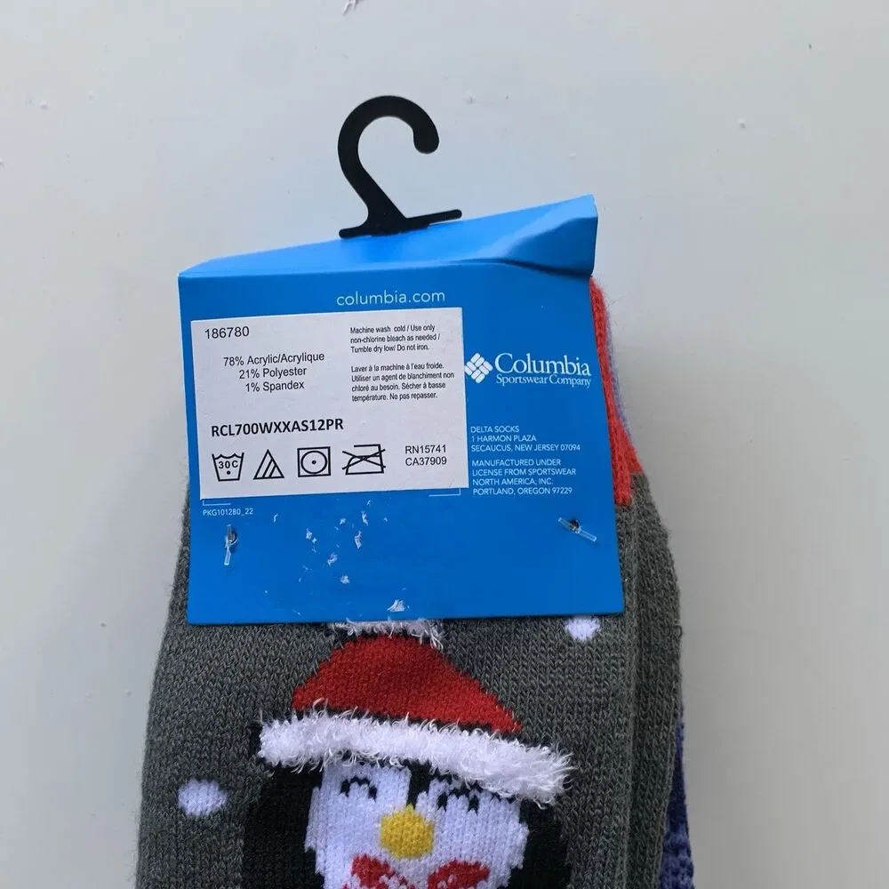 Columbia 2 Pair Christmas Crew Socks Pinguin Size 4-10 Multicolor New - Picture 4 of 4